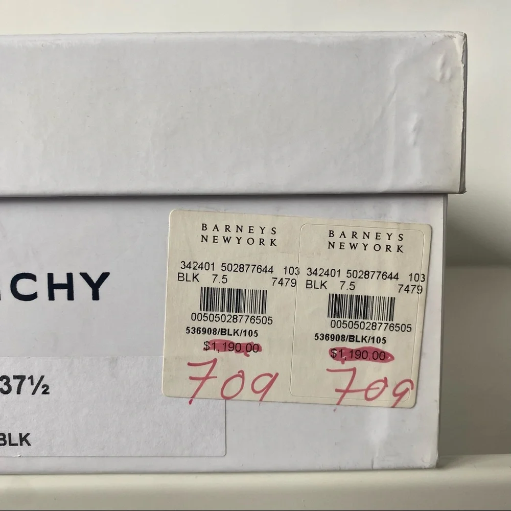 Givenchy Shark Lock Black Eel Print Calf Leather Heel Sandals 37.5 - Picture 9 of 10